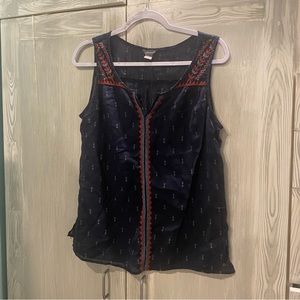 Women’s Eddie Bauer Cotton Tank Top Navy & White Geo print Thin size Medium